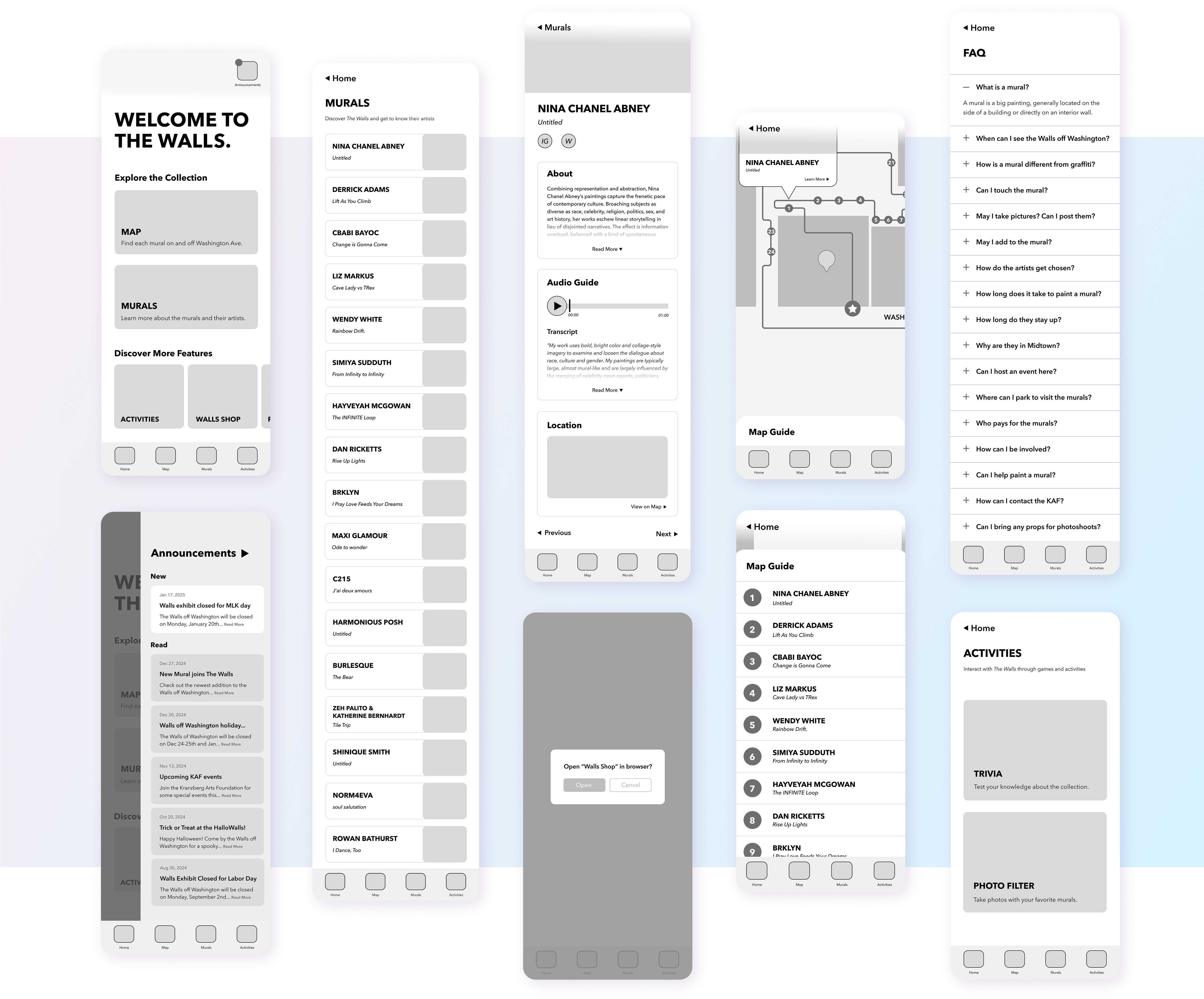 Walls app wireframes